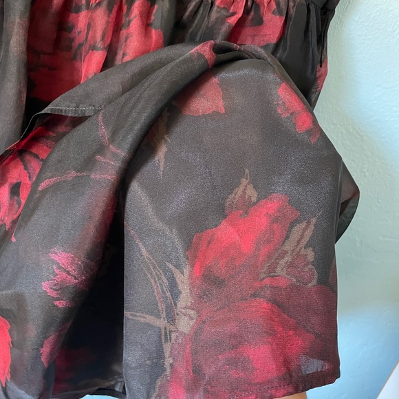 ann taylor sheer slip black floral mini dress. fit and flare with poofy tulle 4p - Picture 4 of 7